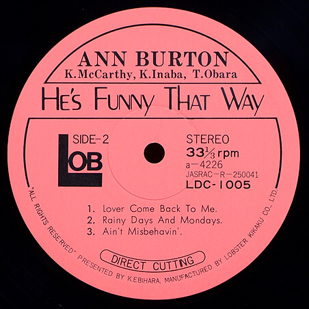 ANN BURTON - He's Funny That Way | ジャズレコード通販・買取の